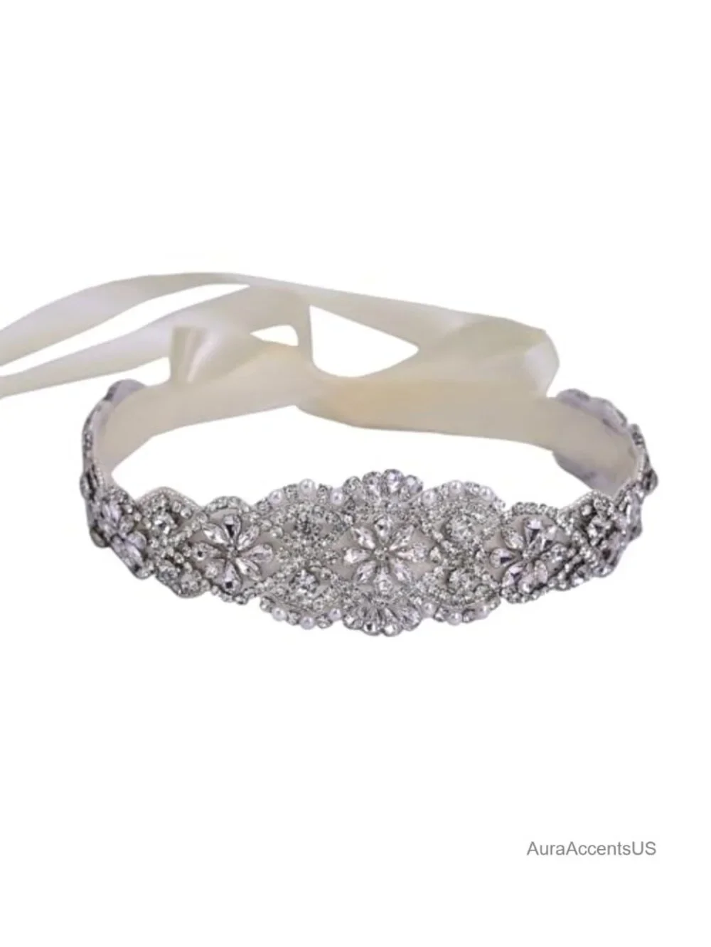 Women's Crystal Rhinestone Bridal Wedding Sash Belt Ribbon Satin Handmade